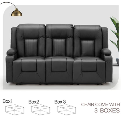 YODOLLA 77" Recliner Sofa Theater Seating with Cup Holders&Side Pockets, Black