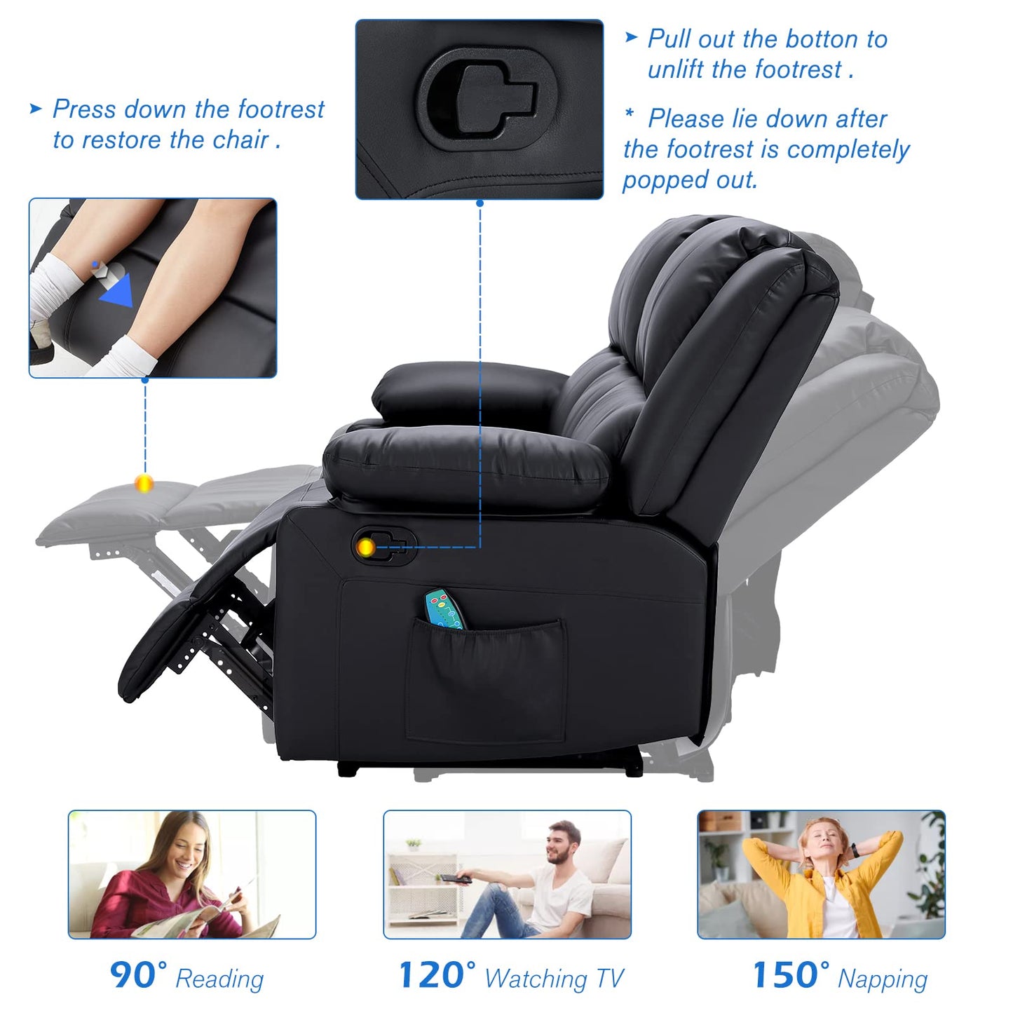 YODOLLA Reclining Sofa 3-Seater Couch, Black