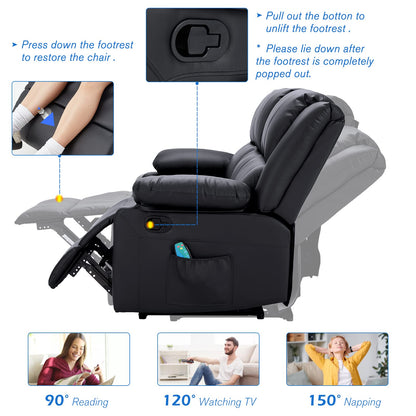 YODOLLA Reclining Sofa 3-Seater Couch, Black