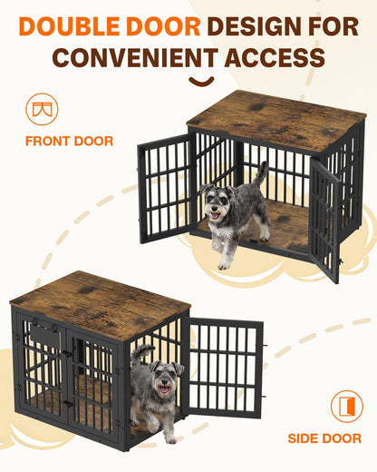 YODOLLA 32" Dog Crate Furniture Heavy Duty Dog Kennel Indoor with Name Tag
