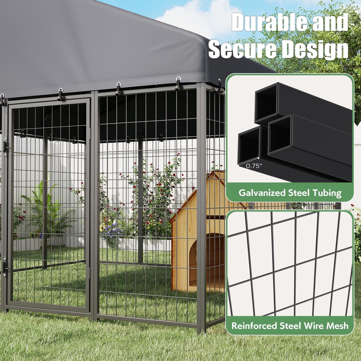 YODOLLA 8' x 8' x 5.8' Outdoor Dog Kennel Medium Dog Run