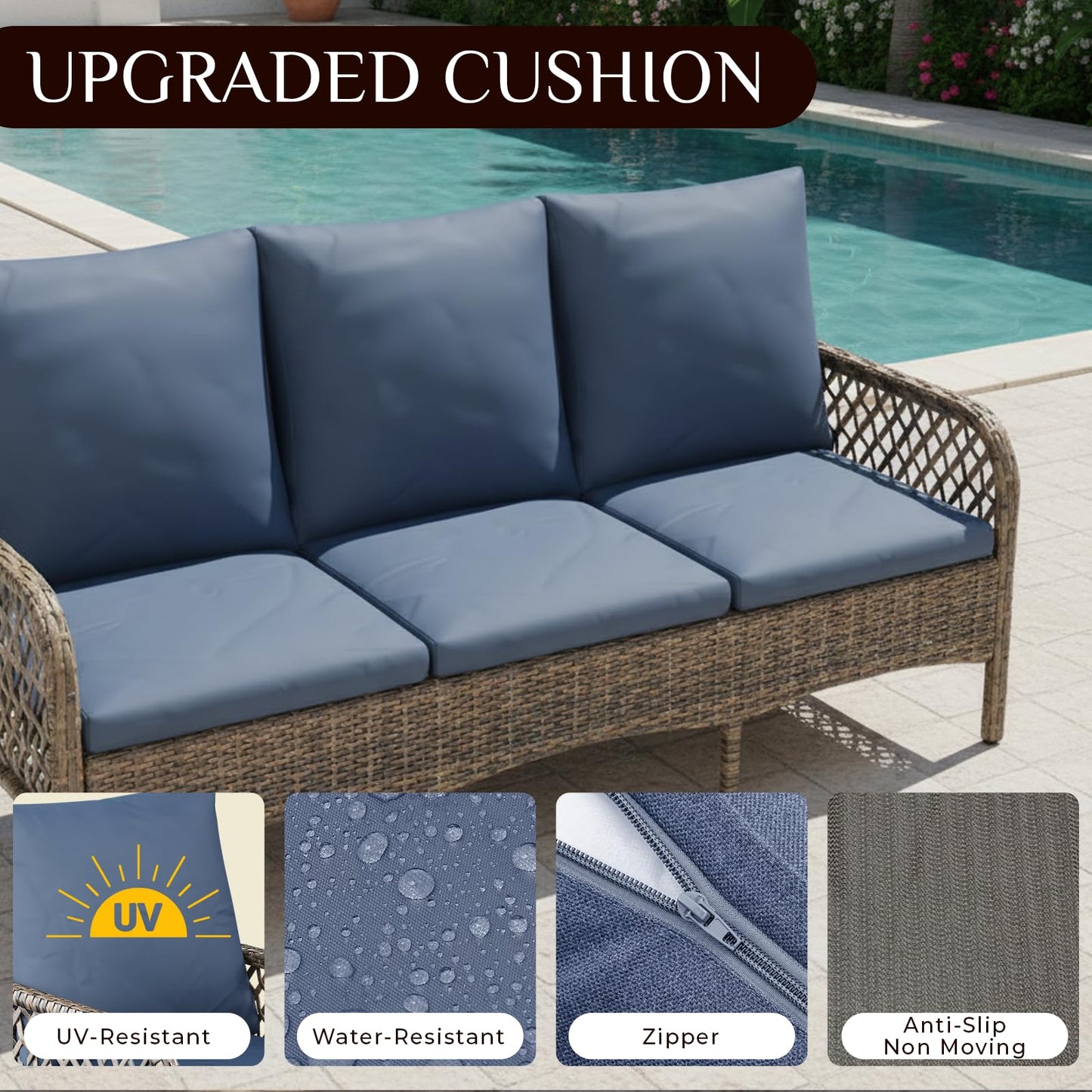 YODOLLA 6PCSPatio Furniture Set Seats 7 Sectional Sofa Couch Wicker Conversation Set