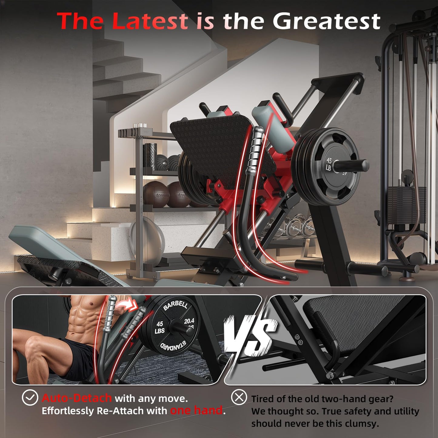 YODOLLA Leg Press Hack Squat Machine 2-in-1, Linear-Bearing Lower Body Strength Training Equipment