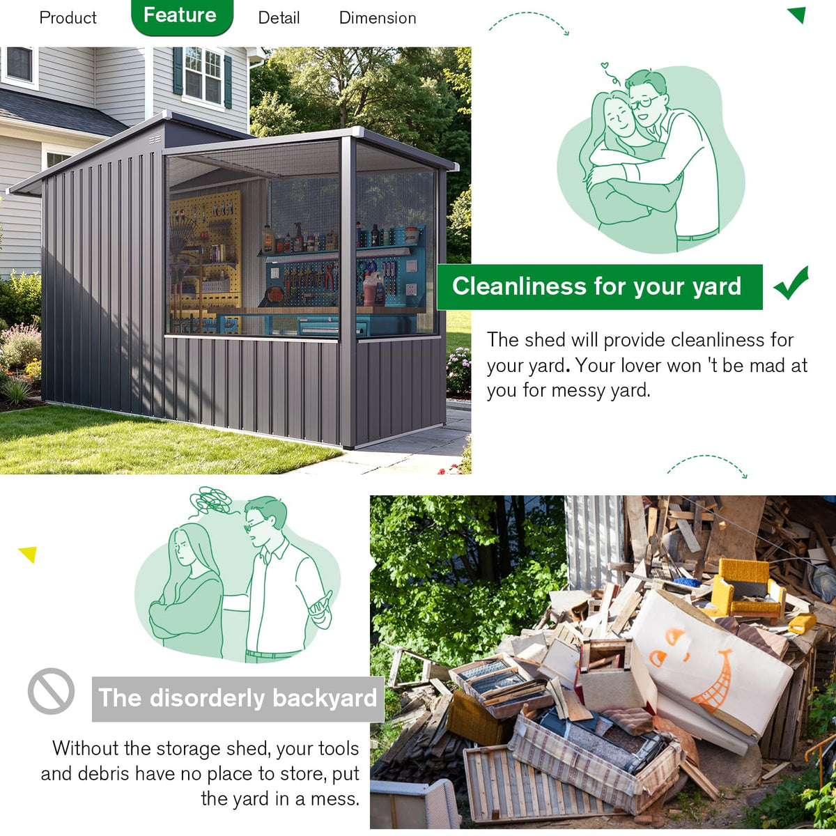 YODOLLA 3'x8' Metal Outdoor Storage Shed with Mesh Window, Garden Shed