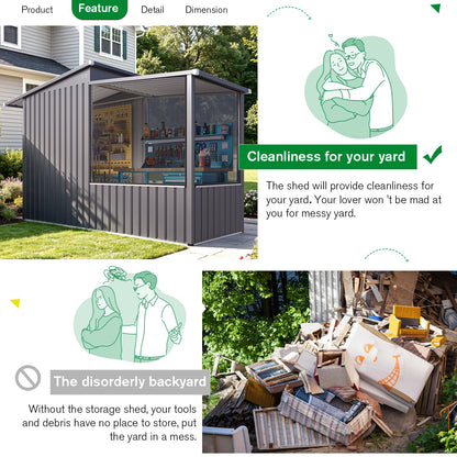 YODOLLA 3'x8' Metal Outdoor Storage Shed with Mesh Window, Garden Shed