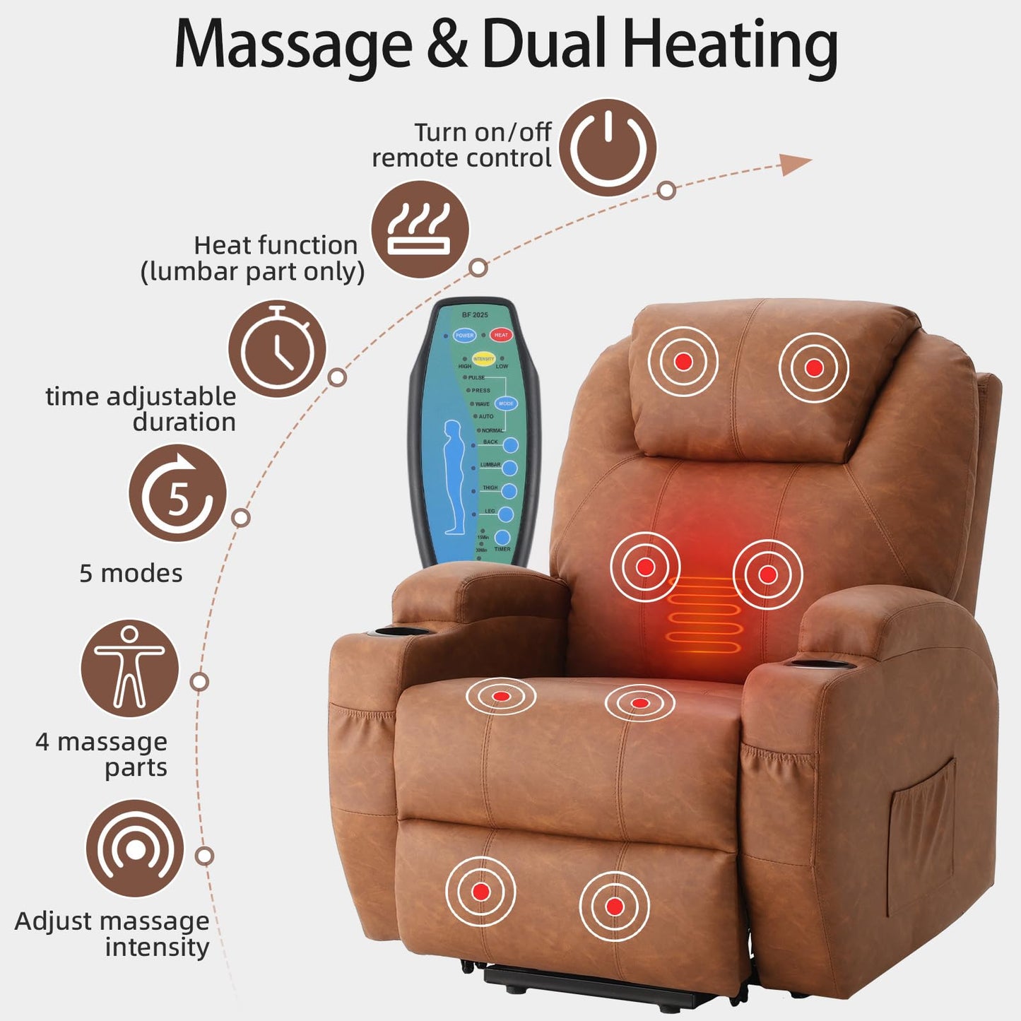 YODOLLA Power Lift Recliner Chair with Massage and Heat, Brown