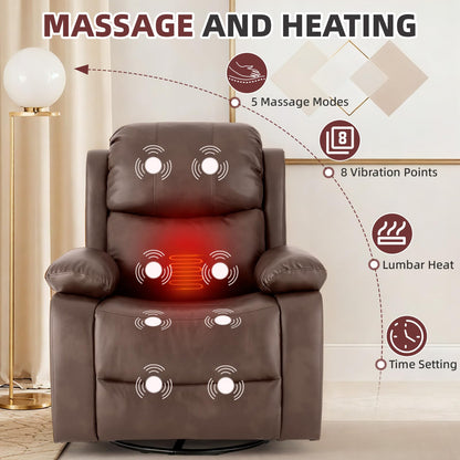 YODOLLA 360° Swivel Recliner Chair with Massage and Heat, Brown