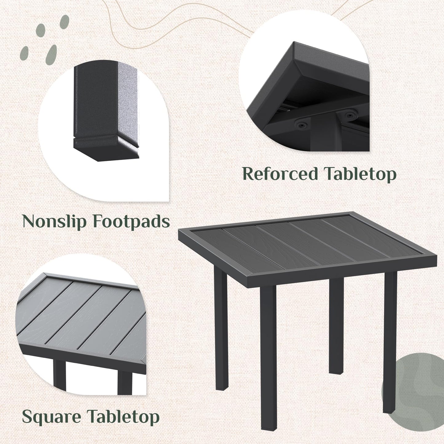 YODOLLA Square Outdoor Side Table Pool End Table Metal Garden Coffee Accent Tables