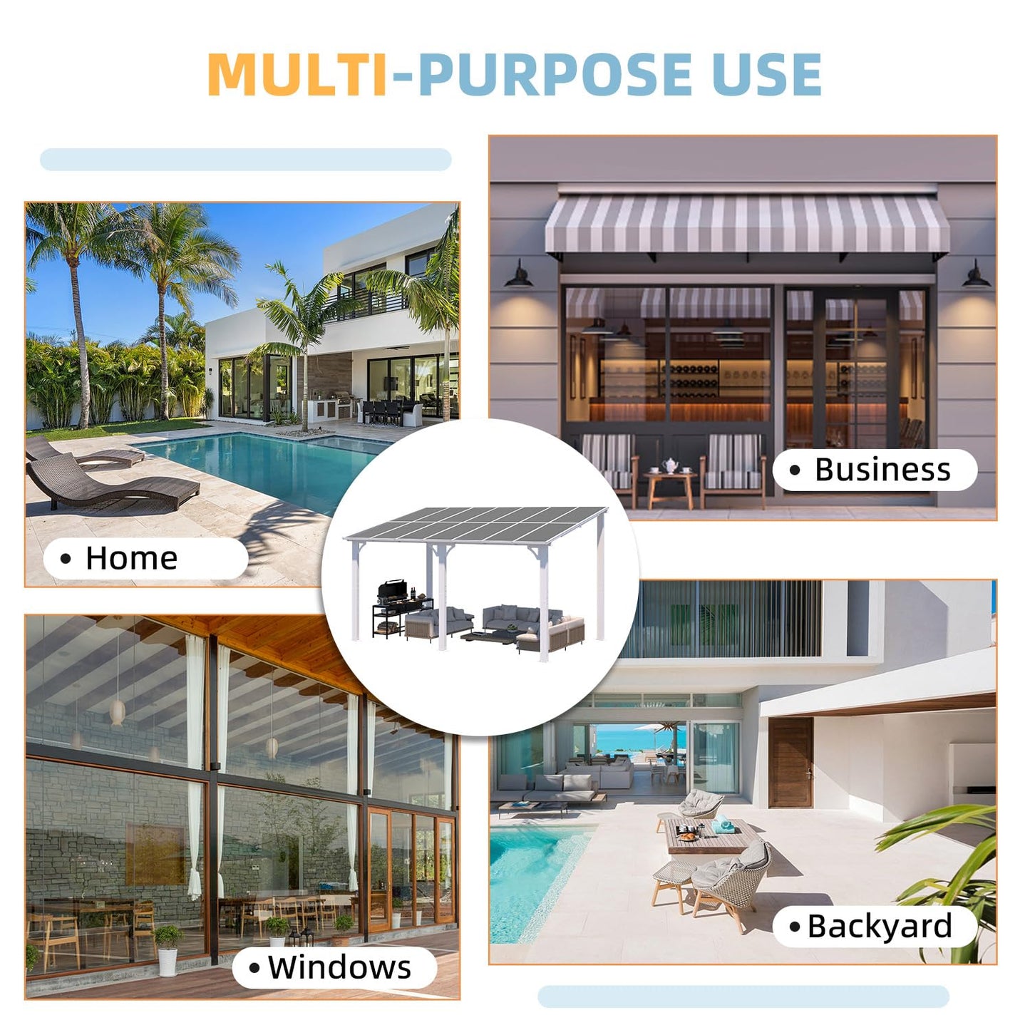 YODOLLA 14' x 8' Gazebo Outdoor Pergola Hard Top Lean to Pergolas, White