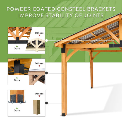 YODOLLA 14' x 12' Wooden Gazebo with Thermal Insulated Polycarbonate Pyramid Hip Roof