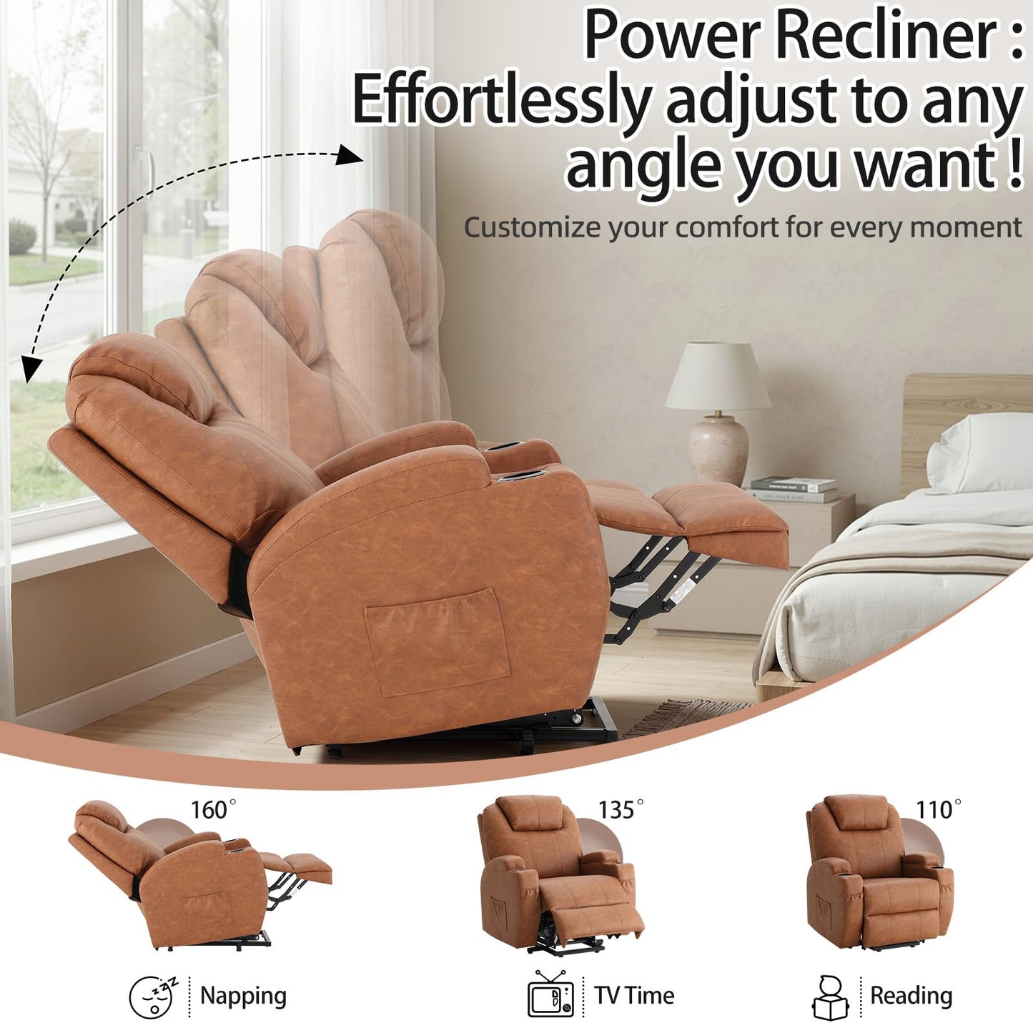 YODOLLA Power Lift Recliner Chair with Massage and Heat, Brown