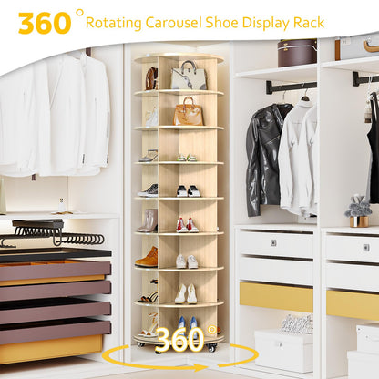 YODOLLA  8 Tier Rotating Shoe Rack, Shoe Tower Organizer Storage with Wheels