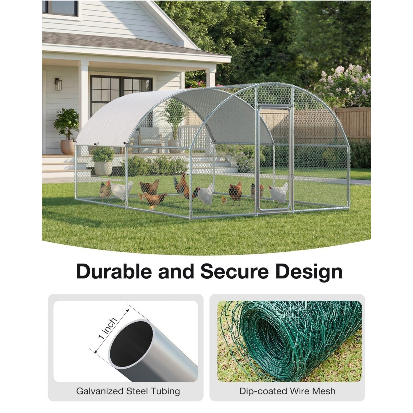 YODOLLA Metal Chicken Coop, 13x10x6.4 FT Extra Large Chicken Run Enclosure with Cover