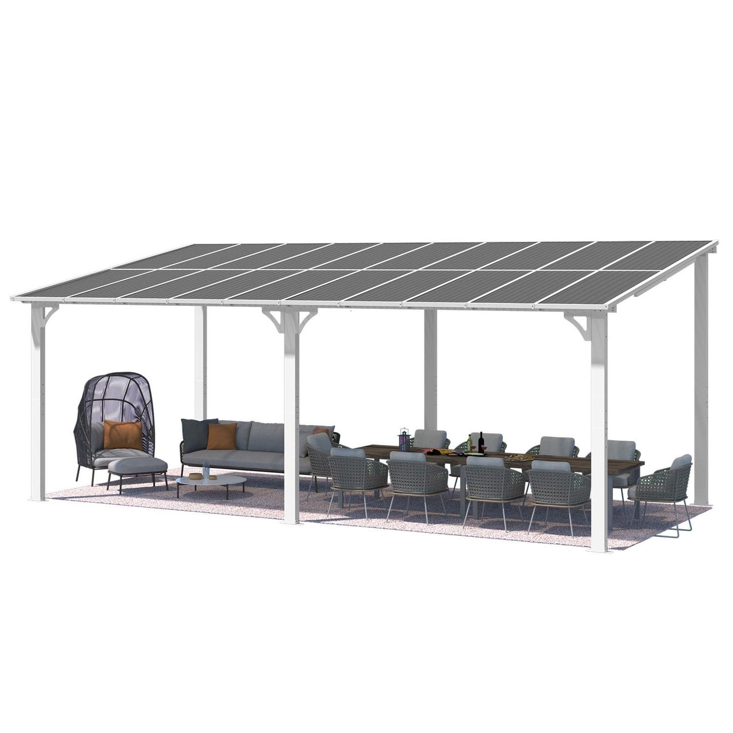 YODOLLA 20' x 10' White Gazebo Outdoor Pergola for Patio Large Lean to Metal Pergolas