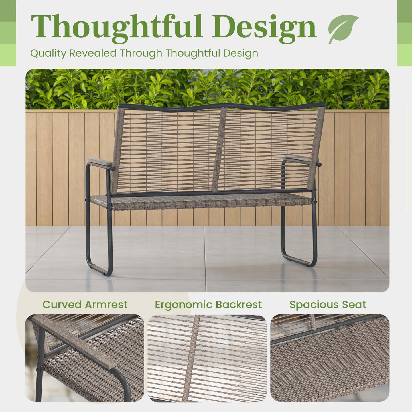 YODOLLA Outdoor Garden Bench, Weatherproof Wicker Outside Benches