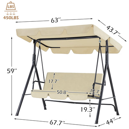 YODOLLA 3-Seat Outdoor Patio Swing with Canopy, Beige