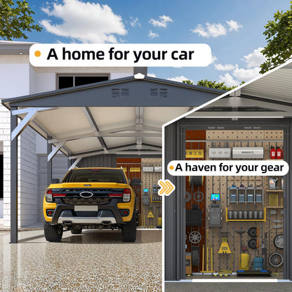 YODOLLA 12'×23' Outdoor Storage Shed with Heavy Duty Metal Weather-Resistant Carport