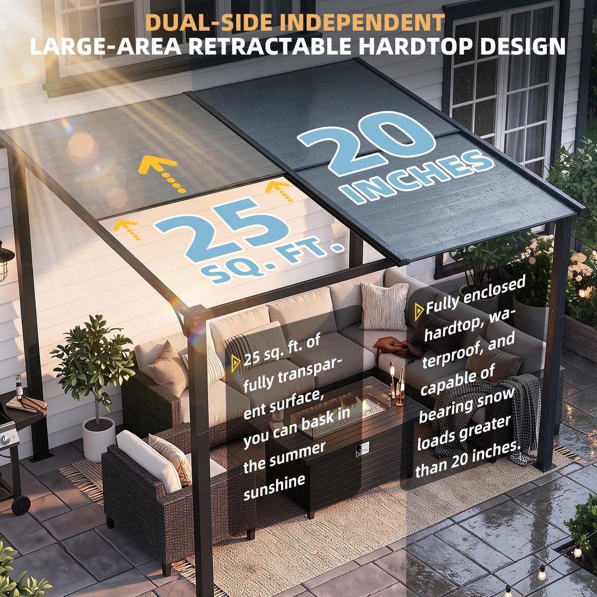 YODOLLA 12'x 10' Lean to Gazebo, Wall-Mounted Resin Pergola for Patio