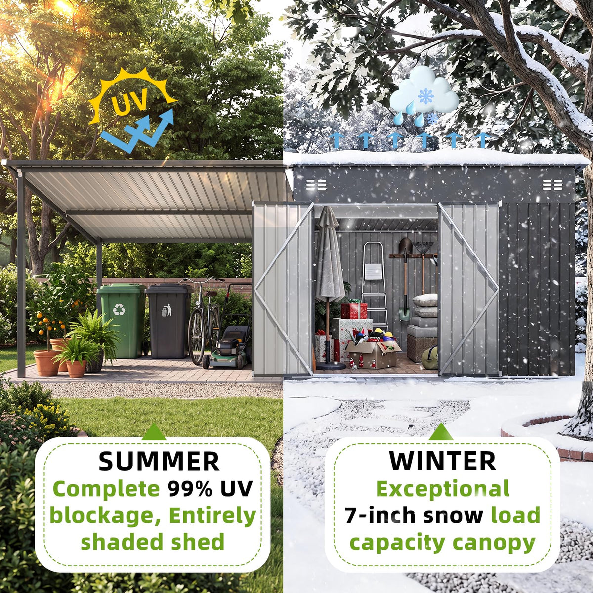 YODOLLA 20x8 FT Metal Outdoor Storage Shed with Pergola Hardtop Combo