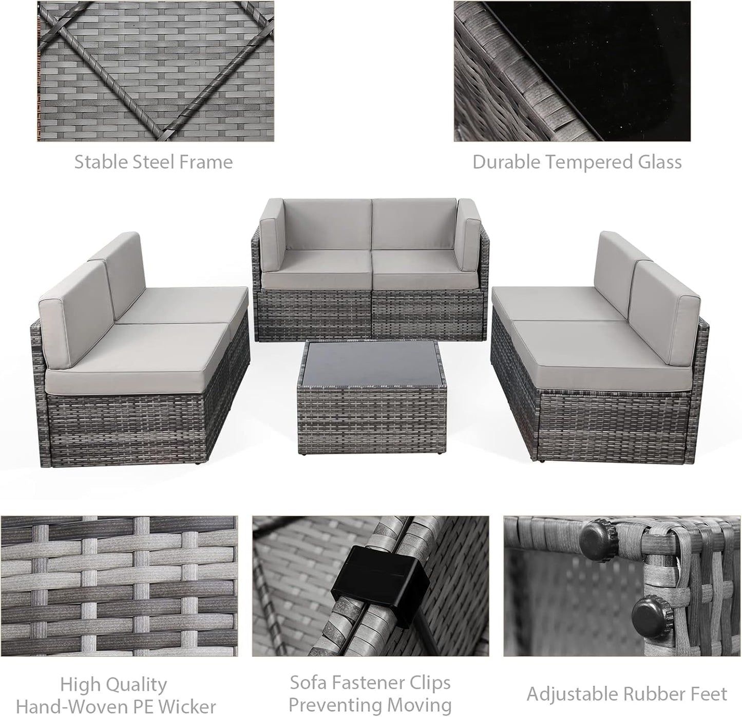 YODOLLA 7 Piece Outdoor Patio Furniture Set, Gray & Gray