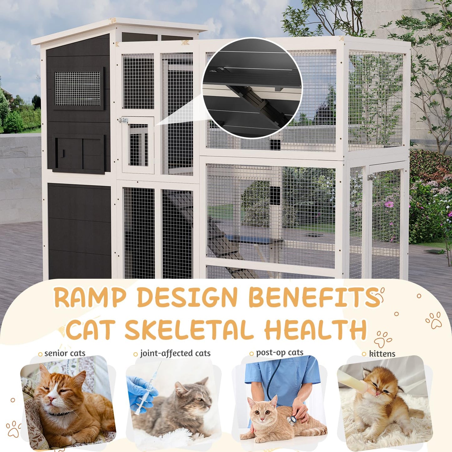 YODOLLA 75" Large Catio Outdoor Cat Enclosure with Weatherproof Roof, 4 Tiers Catios