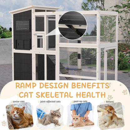 YODOLLA 75" Large Catio Outdoor Cat Enclosure with Weatherproof Roof, 4 Tiers Catios