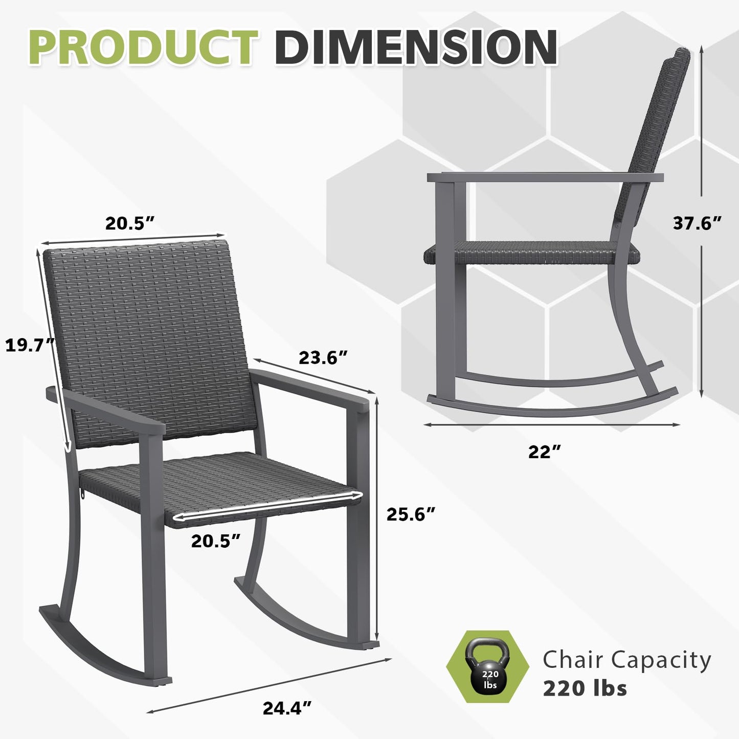 YODOLLA Outdoor Dining Set, Metal Frame Patio 3PCS (2 Chair+Side Table)