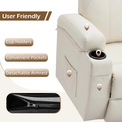YODOLLA Power Lift Recliner Chair for Elderly with Side Pockets PU Leather, White