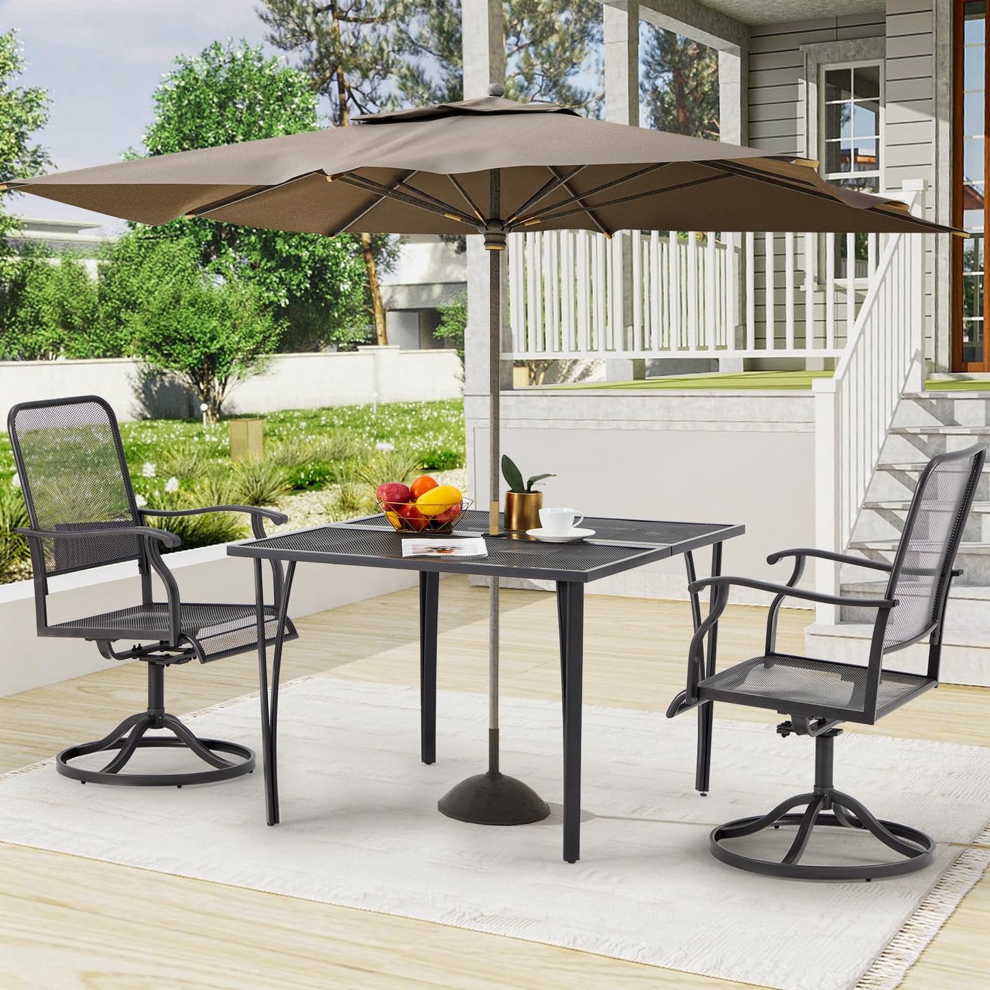 YODOLLA Patio Swivel Dining Chairs Set of 2 Outdoor Metal Rocking Chairs with High Back