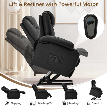 YODOLLA Power Lift Recliner Chair for Elderly with Side Pockets, PU Leather, Black