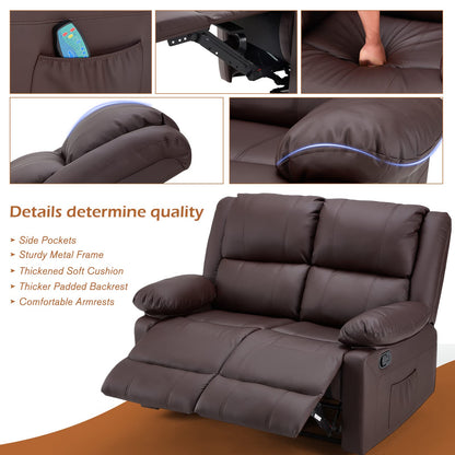 YODOLLA 2 Seat Loveseat Recliner with Heat&Massage Function, Faux Leather Brown