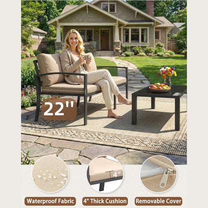 YODOLLA Metal Patio Furniture Set 7 Seats Modern Outdoor Furniture with Coffee Table & Side Table