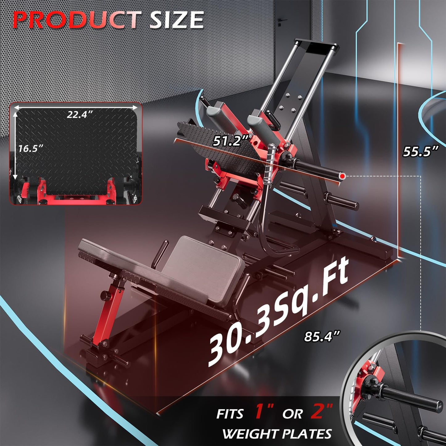 YODOLLA Leg Press Hack Squat Machine 2-in-1, Linear-Bearing Lower Body Strength Training Equipment