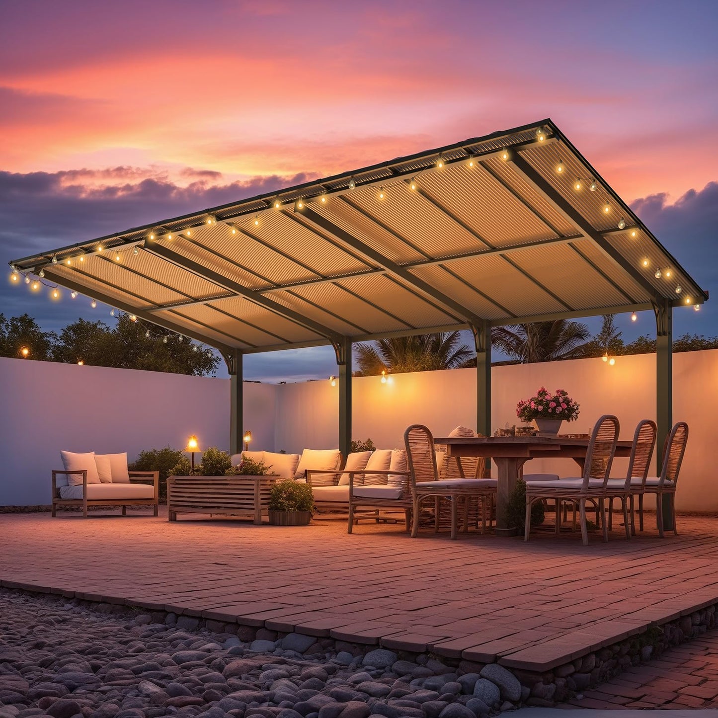 YODOLLA 20' x 10' Freestanding Gazebo Outdoor Pergola Lean to Hardtop Gazebo Carport