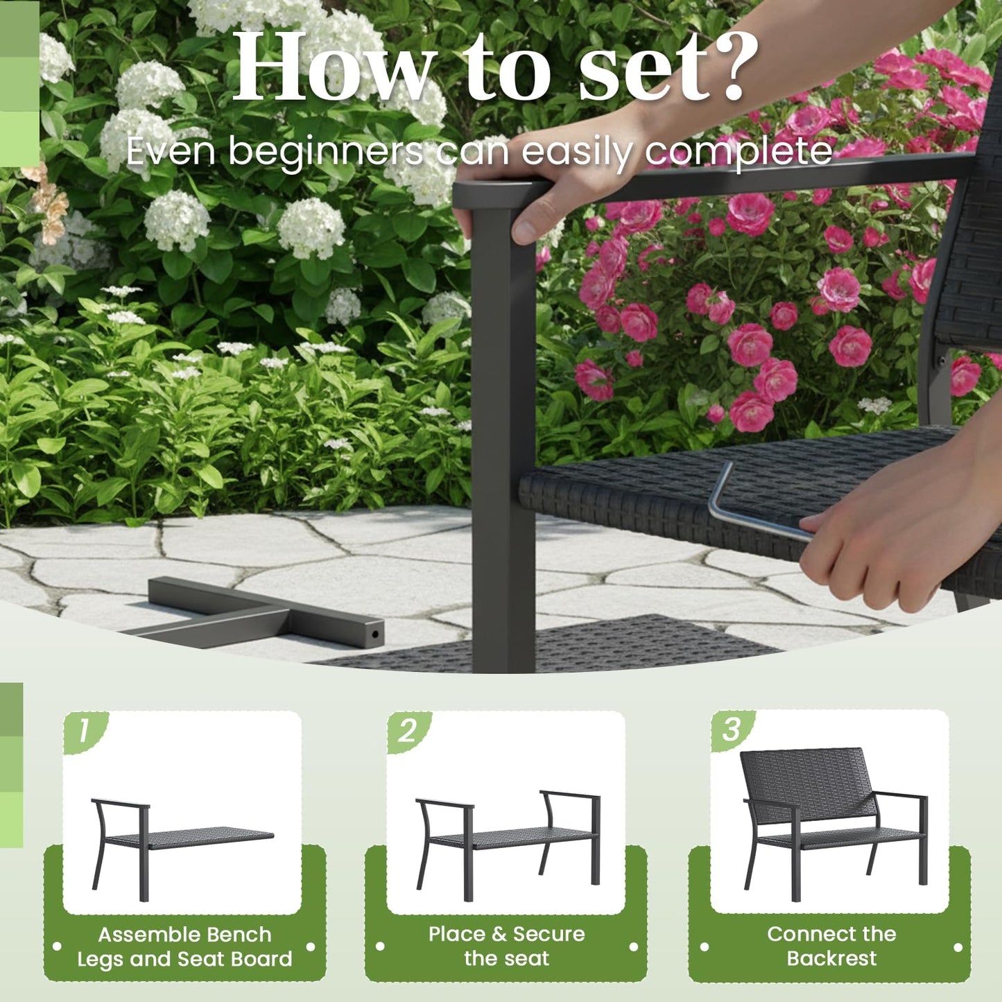 YODOLLA Outdoor Garden Bench Weatherproof Wicker Outside Benches
