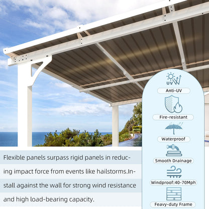 YODOLLA 16' x 8' Gazebo Outdoor Pergola Hard Top Lean to Gazebo Shelter Pergolas,White
