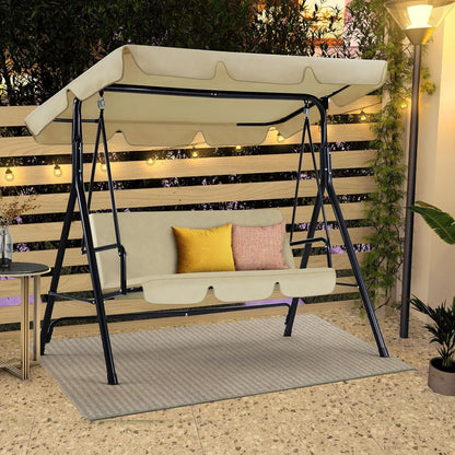 YODOLLA 3-Seat Outdoor Patio Swing with Canopy, Beige