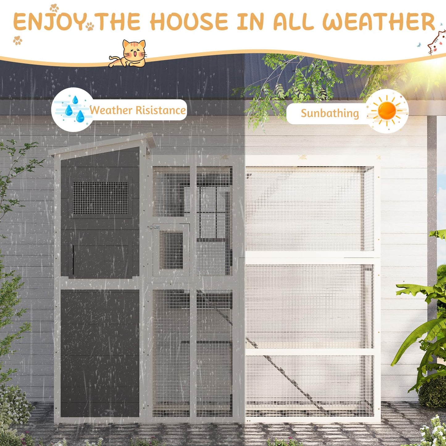 YODOLLA 75" Large Catio Outdoor Cat Enclosure with Weatherproof Roof, 4 Tiers Catios