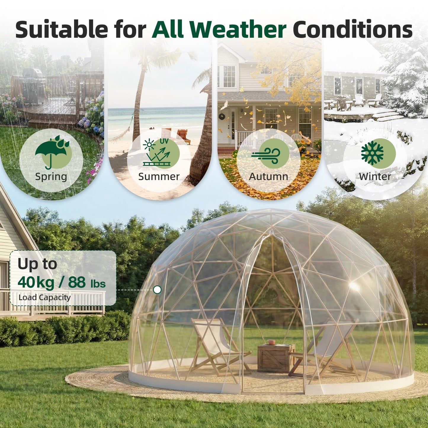 YODOLLA Igloo Tent Dome for Winter Outdoor 12x12 Clear Bubble Tent for 4–7 People