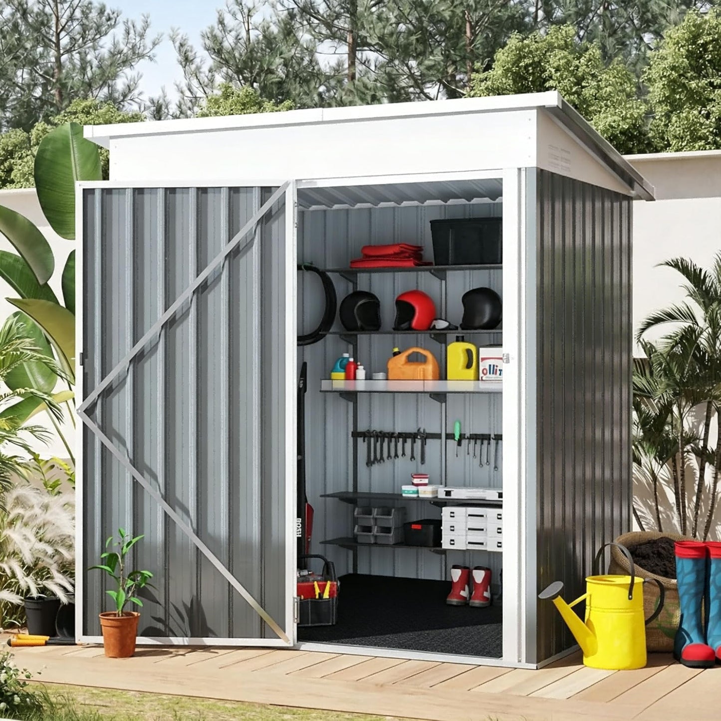 YODOLLA 5'x3' Outdoor Storage Shed with Floor Base Small Metal Garden Sheds