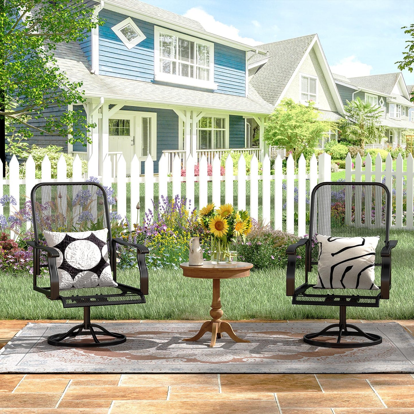 YODOLLA Patio Swivel Dining Chairs Set of 2 Outdoor Metal Rocking Chairs with High Back