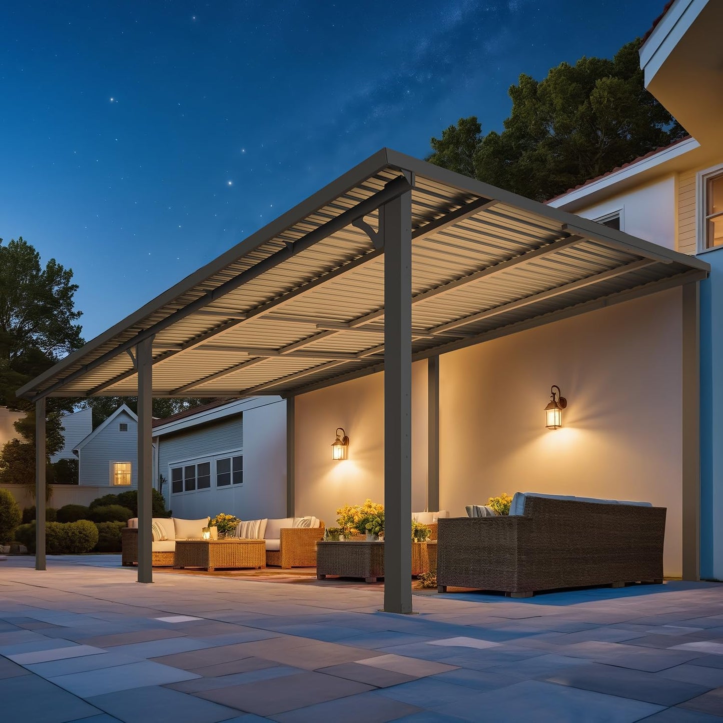 YODOLLA 20' x 12' Outdoor Wall-Mounted Gazebo Hardtop Pergola for Patio