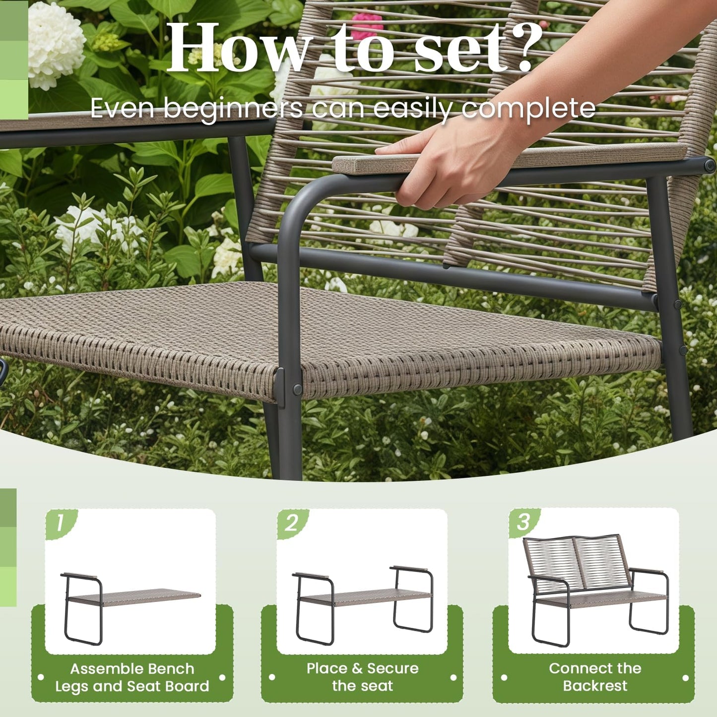YODOLLA Outdoor Garden Bench, Weatherproof Wicker Outside Benches