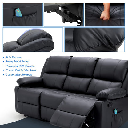 YODOLLA Reclining Sofa 3-Seater Couch, Black