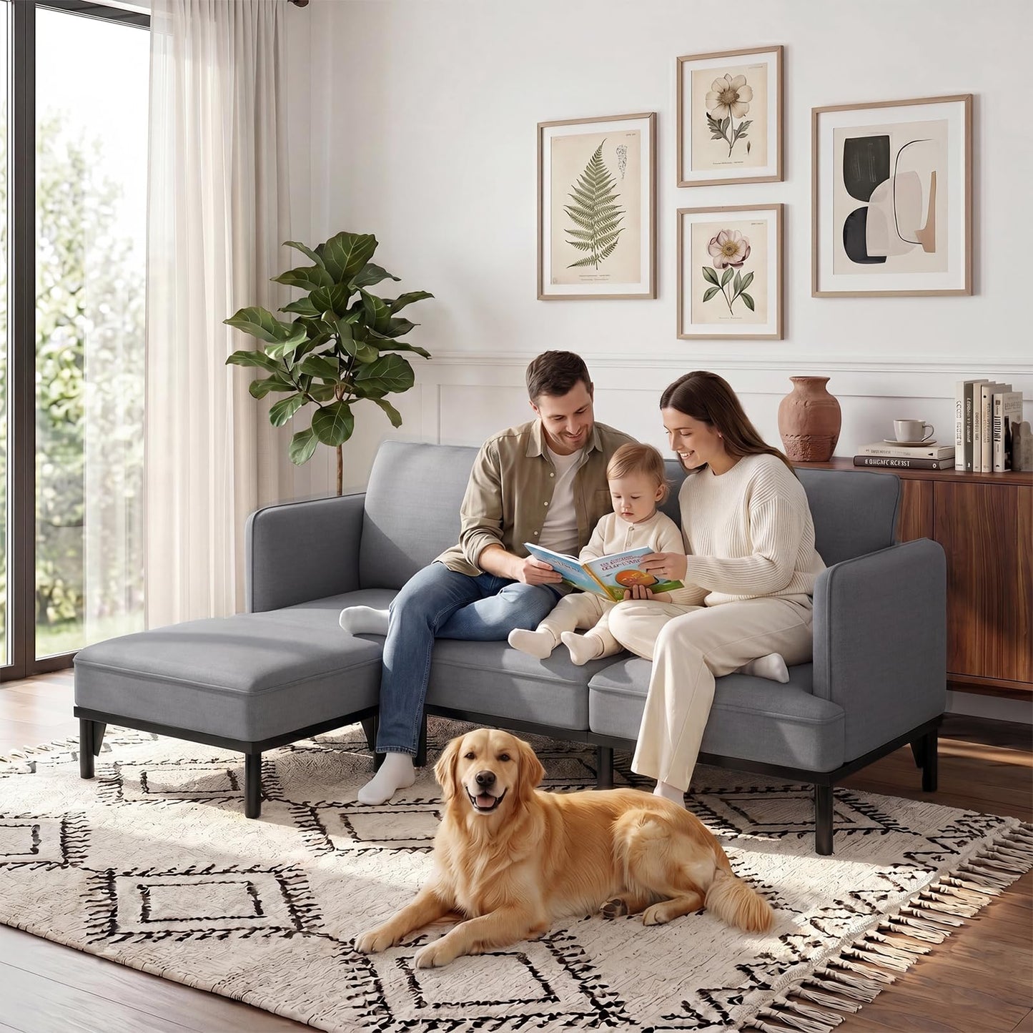 YODOLLA 3 Seater Sofa Bed with Ottoman, Modular Sofa Cloud Couch Lounge