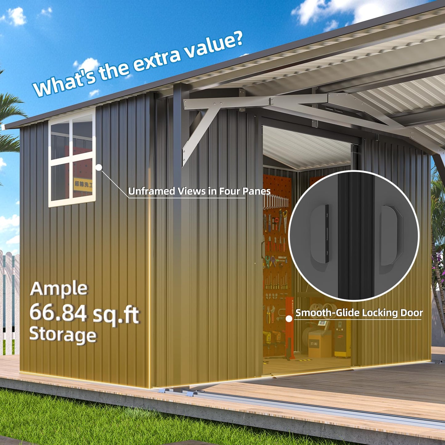 YODOLLA 12'×23' Outdoor Storage Shed with Heavy Duty Metal Weather-Resistant Carport