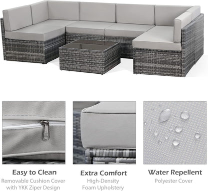 YODOLLA 7 Piece Outdoor Patio Furniture Set, Gray & Gray