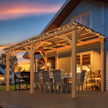 YODOLLA 12' x 10' Outdoor Wood Gazebo Lean to Hardtop Cedar Pergolas