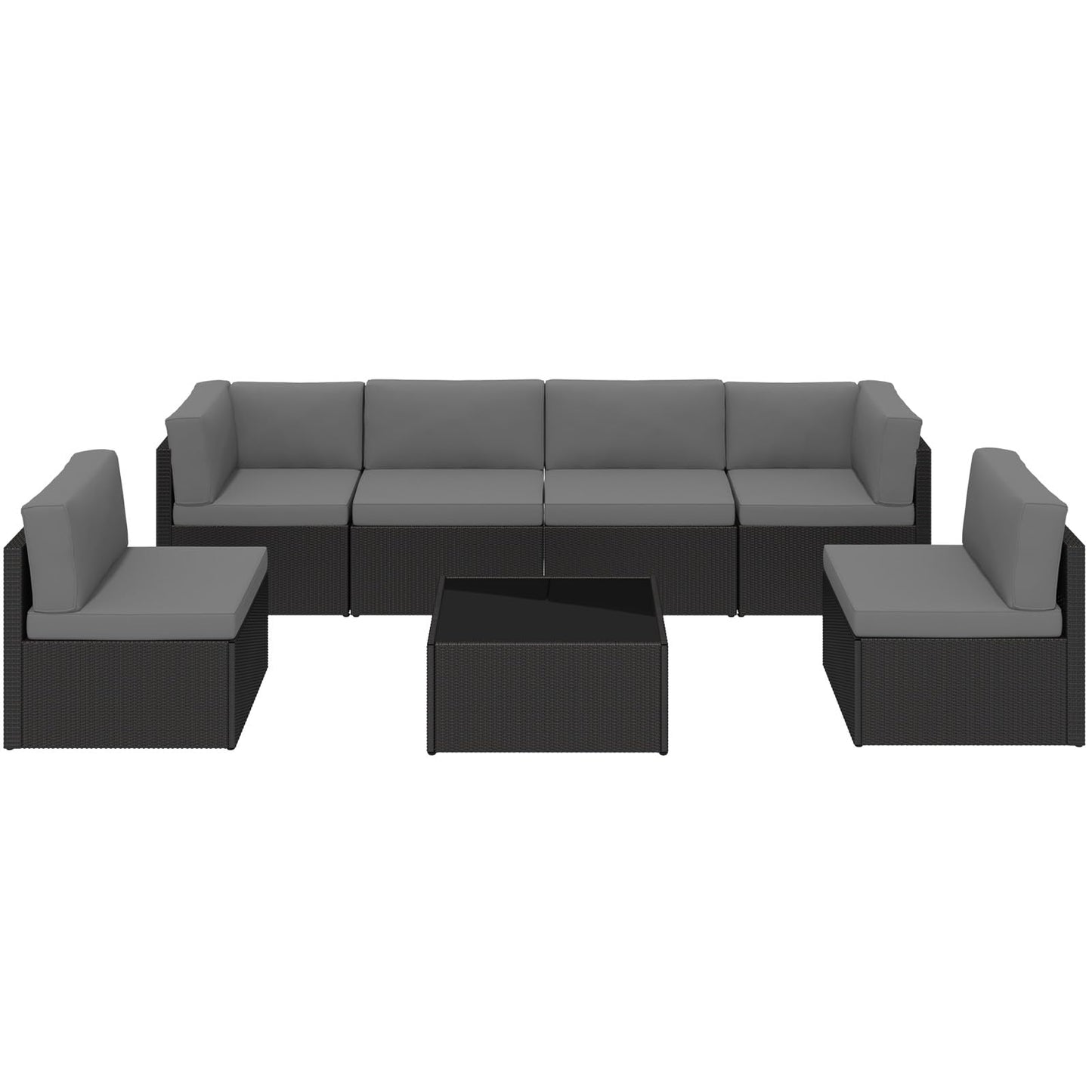 YODOLLA 7-Piece Outdoor Patio Furniture Set with Cushions and Tea Table, Black & Grey