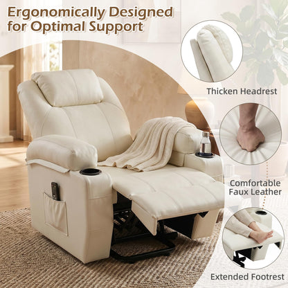 YODOLLA Power Lift Recliner Chair for Elderly with Side Pockets PU Leather, White